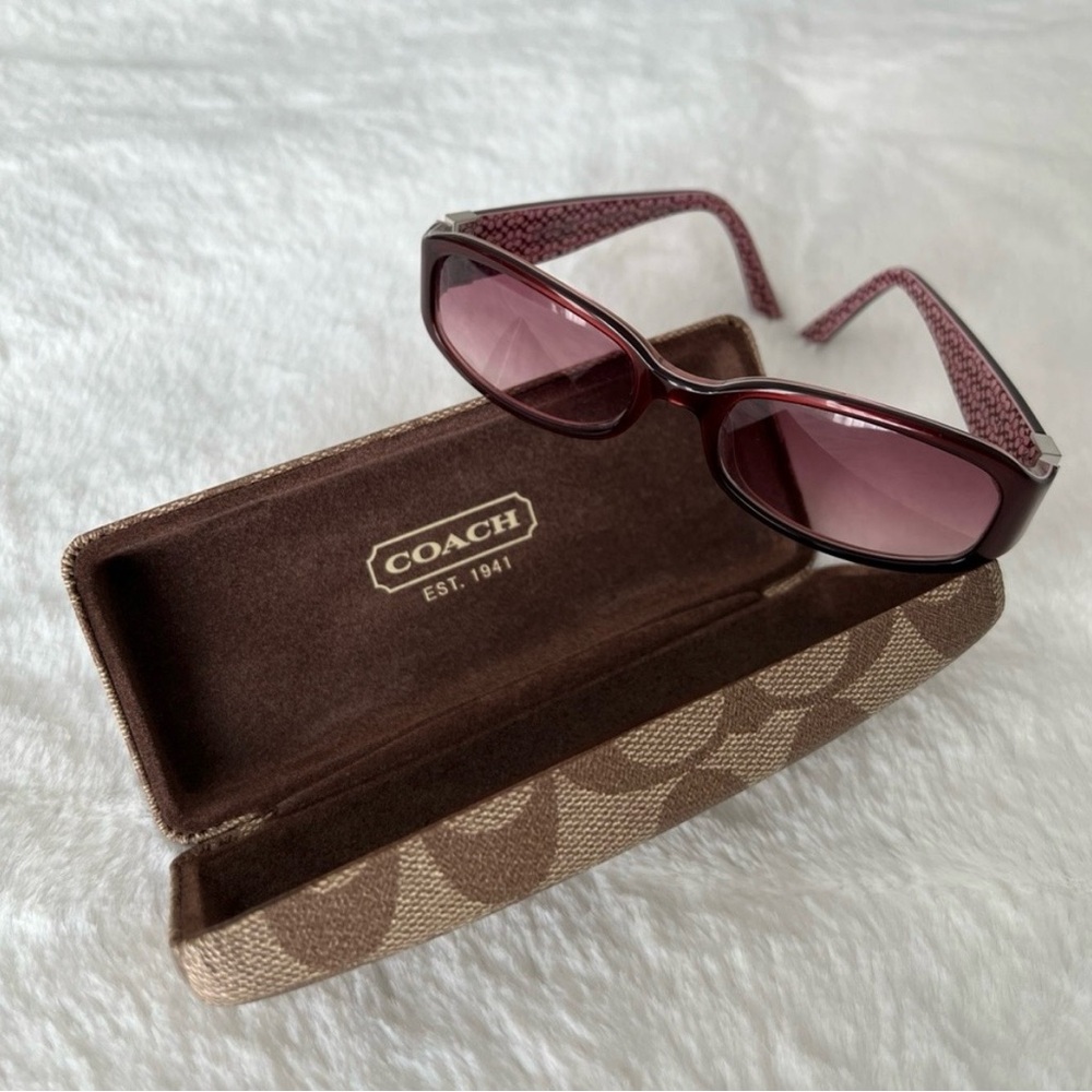 Coach Pink/Burgundy Sunglasses with case. Excellent condition! No scratches